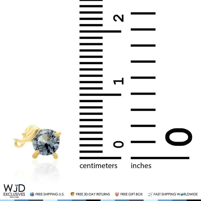 14K Yellow Gold Round-Cut Aquamarine Elephant Baby Screw Back Stud Earrings