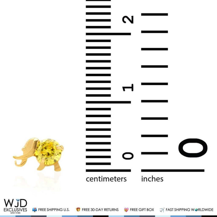 14K Yellow Gold Round-Cut Citrine Elephant Baby Screw Back Stud Earrings