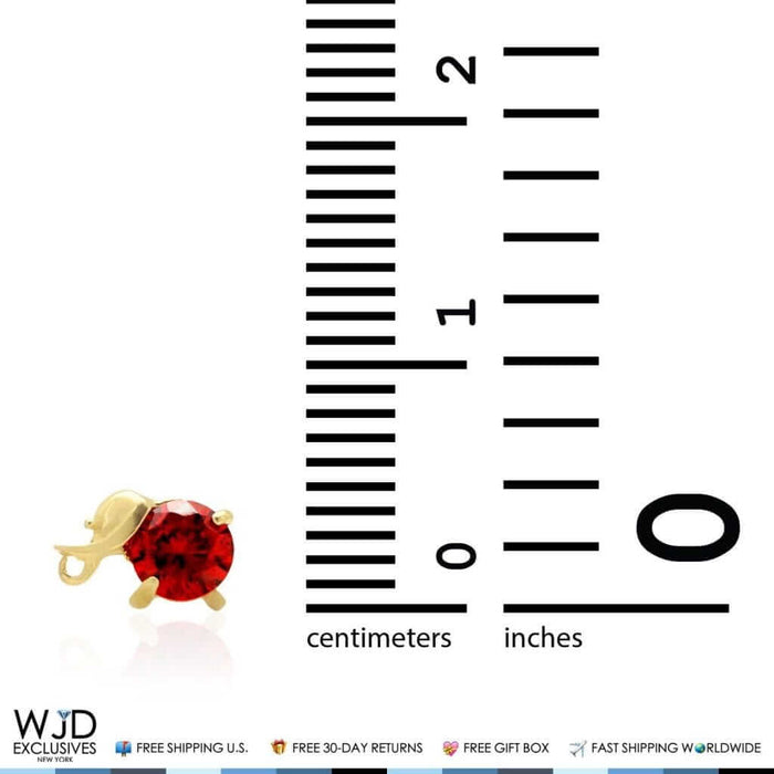 14K Yellow Gold Round-Cut Garnet Elephant Baby Screw Back Stud Earrings