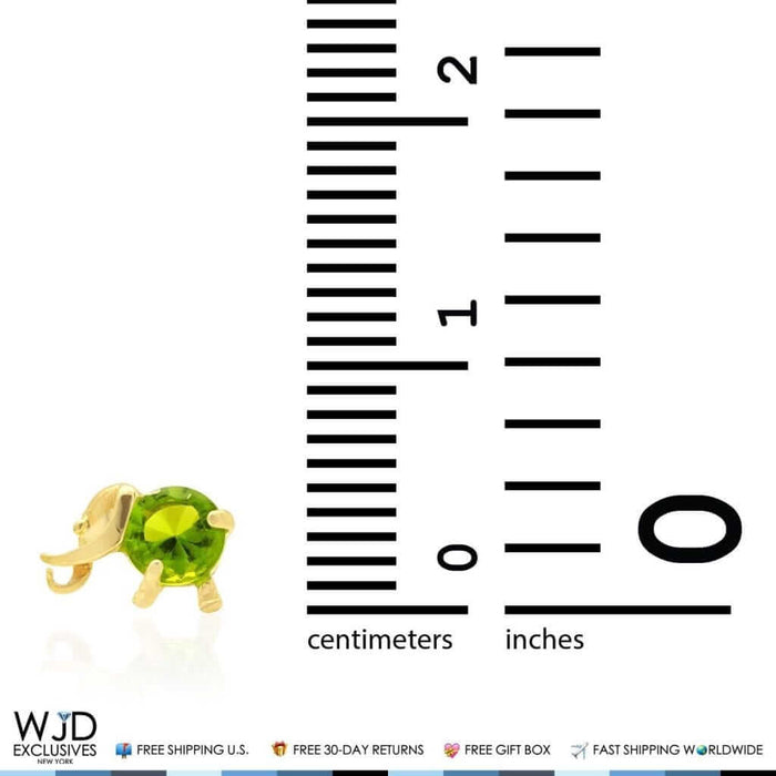 14K Yellow Gold Round-Cut Peridot Elephant Baby Screw Back Stud Earrings