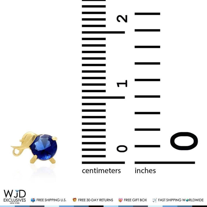 14K Yellow Gold Round Simulated Sapphire Elephant Screw Back Stud Earrings