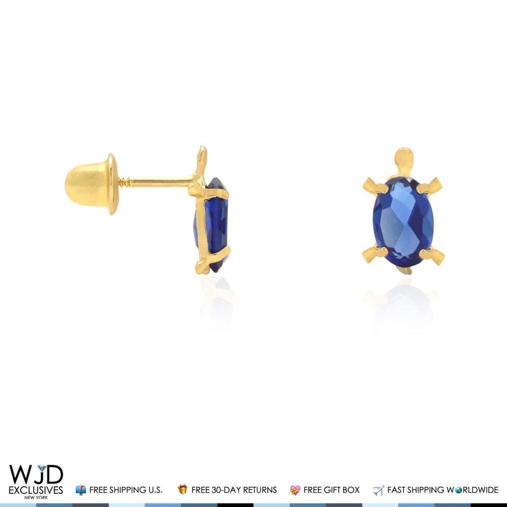 Kid's 14K Yellow Gold Oval Simulated Birthstone Turtle Screw Back Stud Earrings