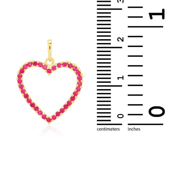 14K Yellow Gold White Gold Ruby Birthstone Open Heart Pendant 0.8"