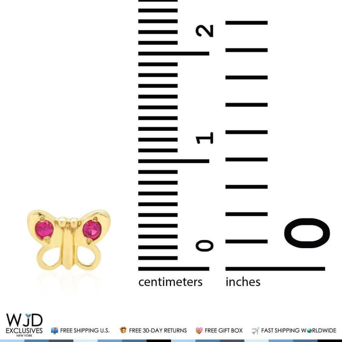 14K Yellow Gold Simulated Ruby Butterfly Baby Screw Back Stud Kid Earrings