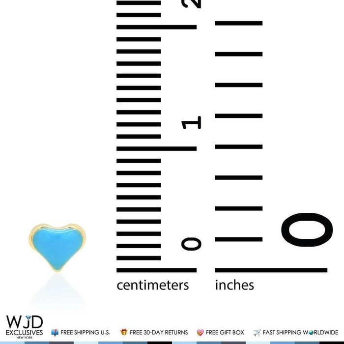 14K Yellow Gold Sky Blue Enamel Heart Baby Screw Back Stud Kid Earrings