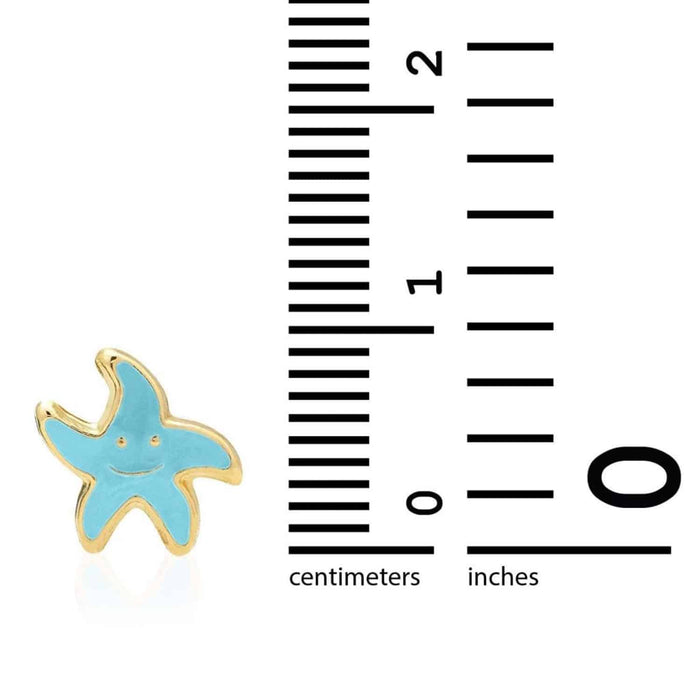 Kids 14K Yellow Gold Blue Pink Red Green Enamel Starfish Stud Earrings