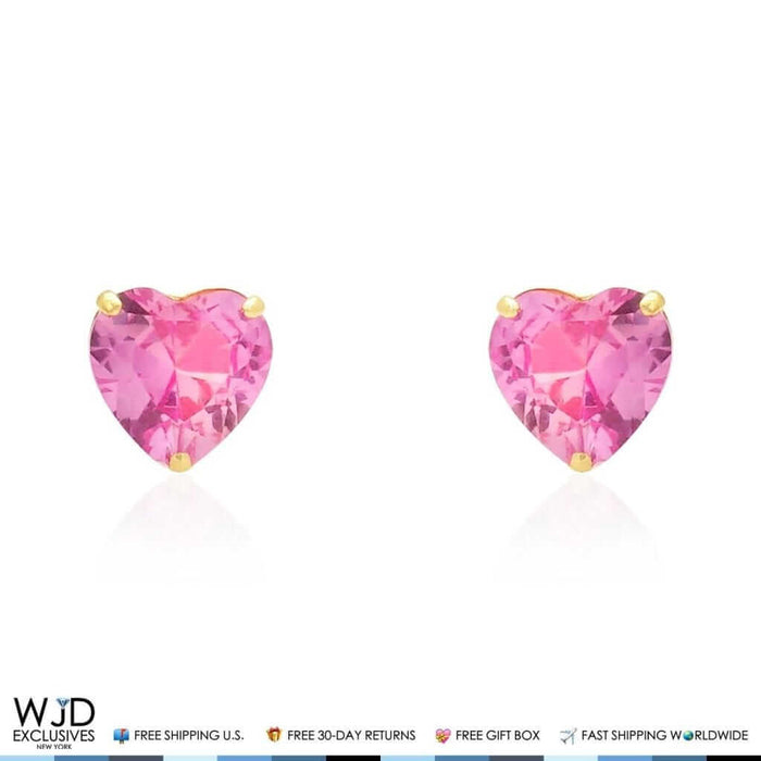 Real 14K Gold Solitaire Pink Topaz Shaped Screw back Stud Earrings