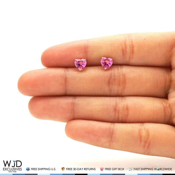 Real 14K Gold Solitaire Pink Topaz Shaped Screw back Stud Earrings