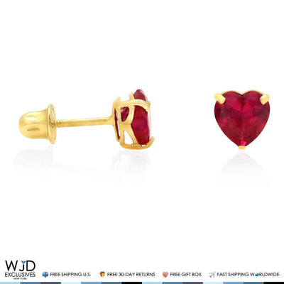 14K Yellow Gold Birthstone Heart Screw Back Stud Earrings 5mm