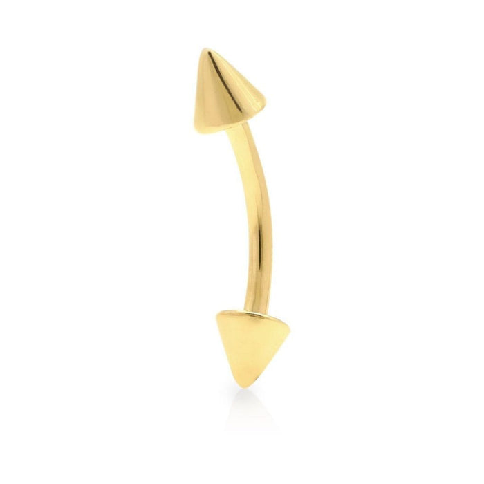 14k gold eyebrow spike barbell piercing with sleek design and polished finish.