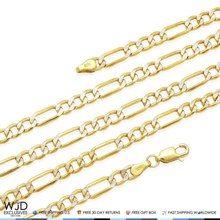 14K Yellow Gold 4.5mm Diamond-Cut Figaro Chain (Hollow) 18"- 24”