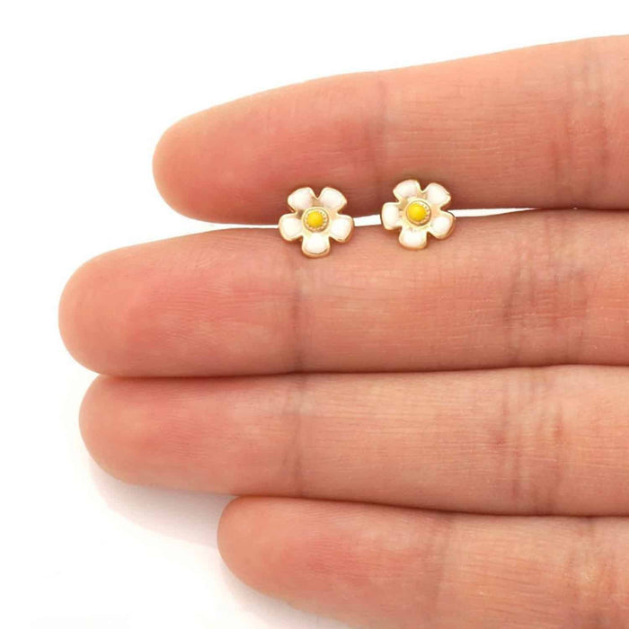 Kids 14K Gold White Pink Blue Green Red Purple Yellow Flower Stud Earrings