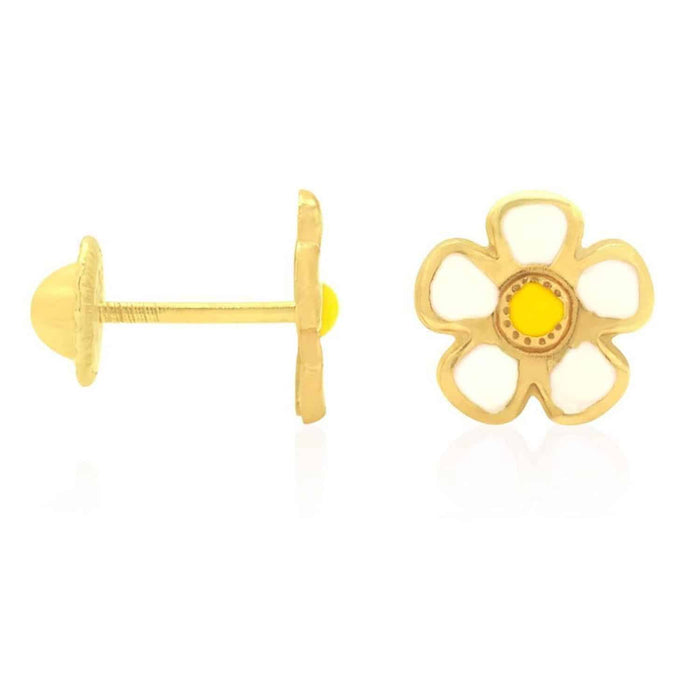 Kids 14K Gold White Pink Blue Green Red Purple Yellow Flower Stud Earrings