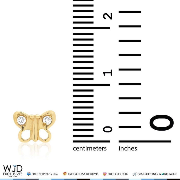 14K Yellow Gold White Zircon Butterfly Baby Screw Back Stud Kid Earrings