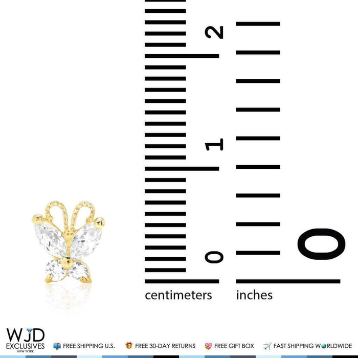 14K Yellow Gold White Zircon Butterfly Baby Screw Back Stud Kid Earrings