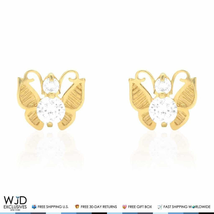 14K Yellow Gold Birthstone Butterfly Screw Back Stud Earrings