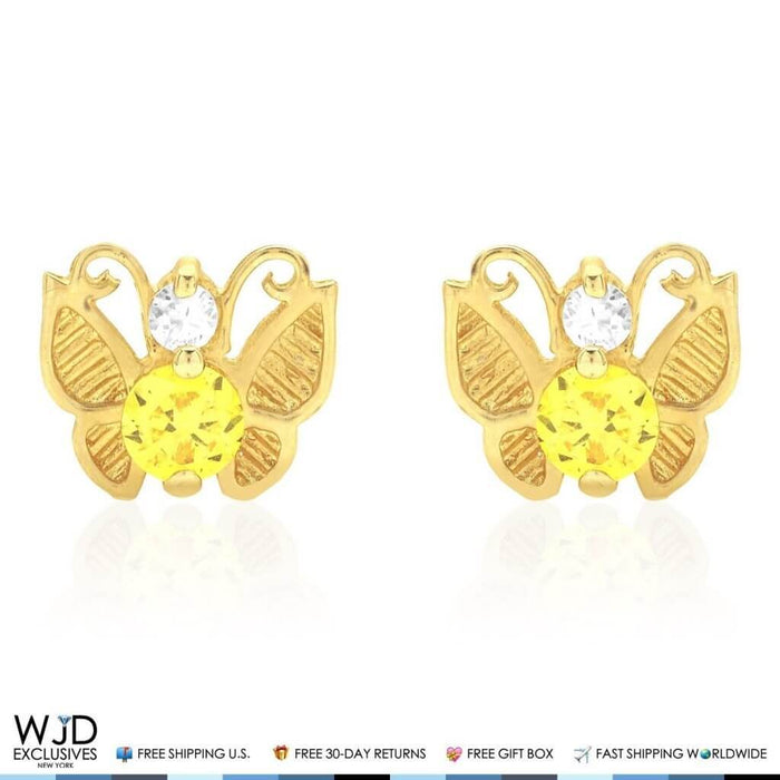 14K Yellow Gold Birthstone Butterfly Screw Back Stud Earrings