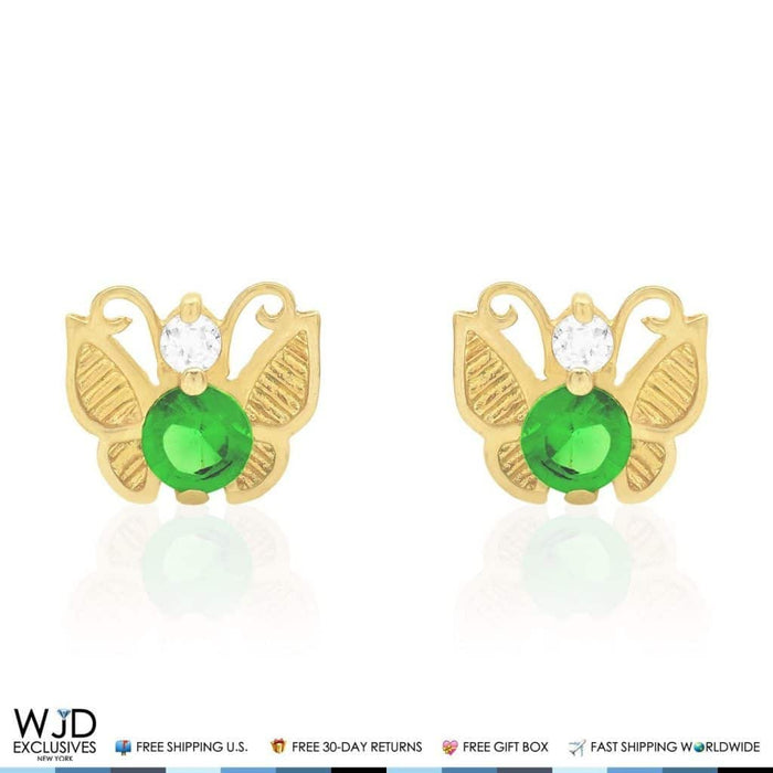 14K Yellow Gold Birthstone Butterfly Screw Back Stud Earrings