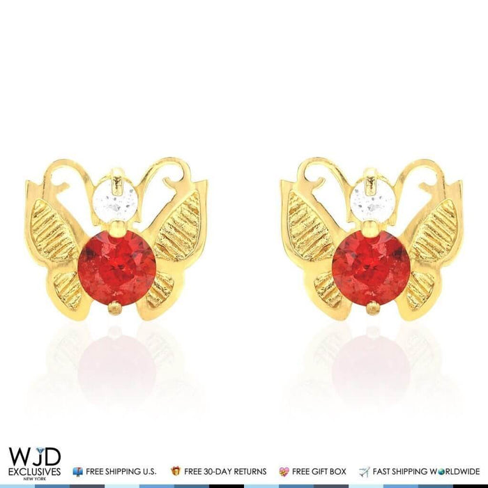 14K Yellow Gold Birthstone Butterfly Screw Back Stud Earrings