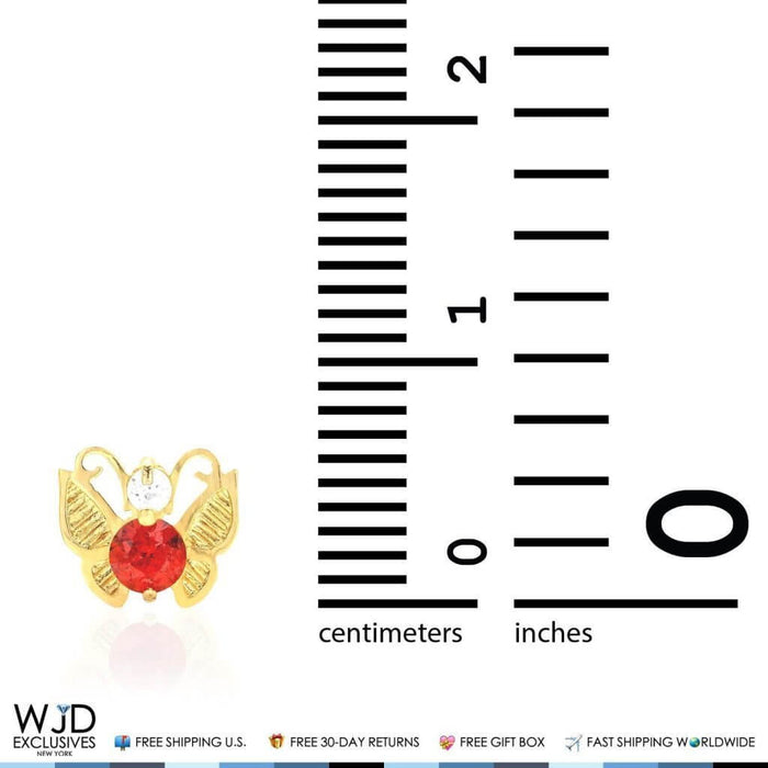 14K Yellow Gold Birthstone Butterfly Screw Back Stud Earrings