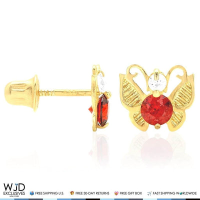 14K Yellow Gold Birthstone Butterfly Screw Back Stud Earrings