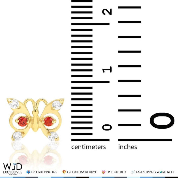14K Yellow Gold White Zircon & Birthstone Butterfly Screw Back Stud Earrings