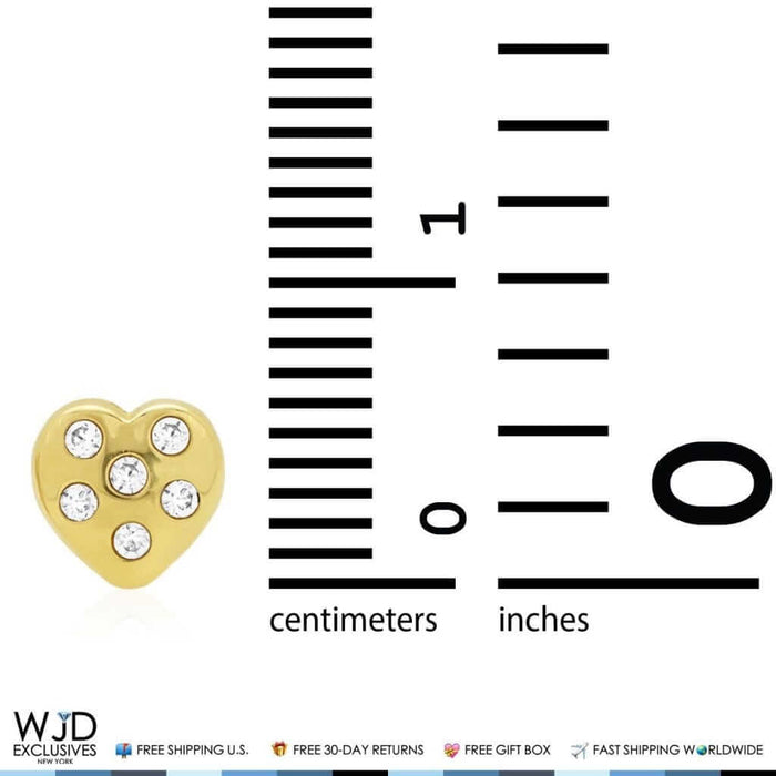 14K Yellow Gold White Zircon Heart Screw Back Stud Kids Earrings