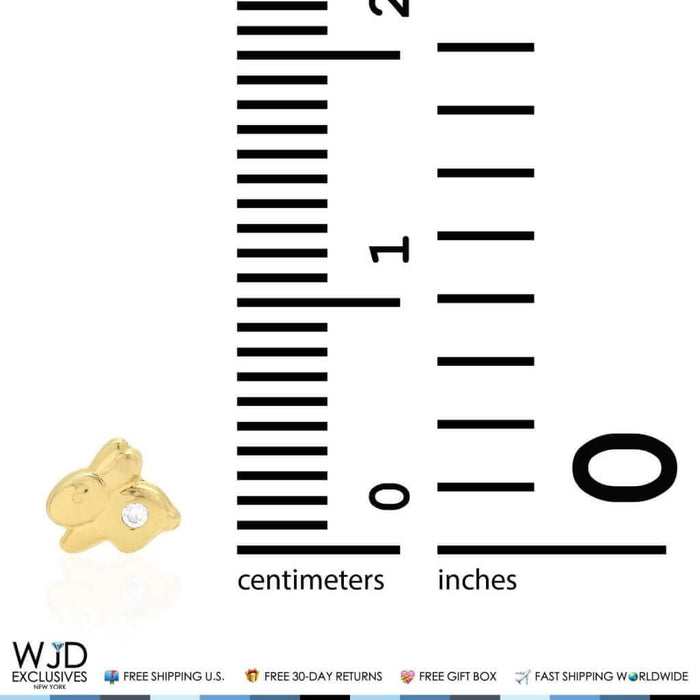 14K Yellow Gold White Zircon Rabbit Baby Screw Back Stud Kid Earrings