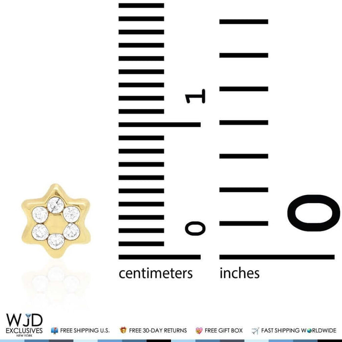 14K Yellow Gold White Zircon Star Of David Screw Back Stud Kids Earrings