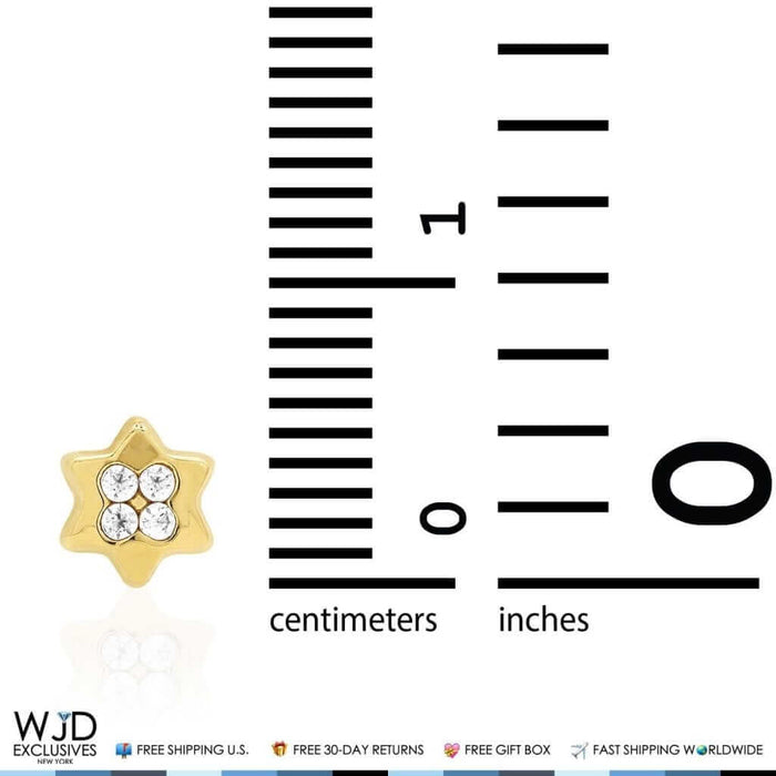 14K Yellow Gold White Zircon Star Of David Screw Back Stud Kids Earrings