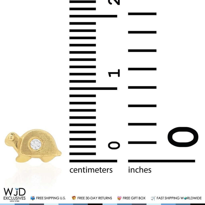 14K Yellow Gold White Zircon Turtle Baby Screw Back Stud Kid Earrings