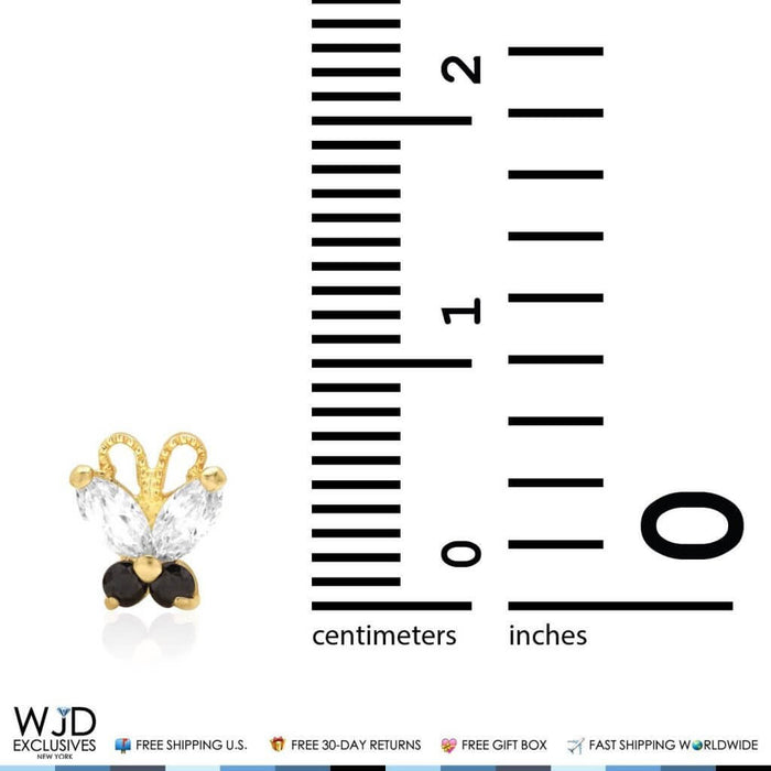 14K Yellow Gold Zircon & Butterfly Baby Screw Back Stud Kids Earrings