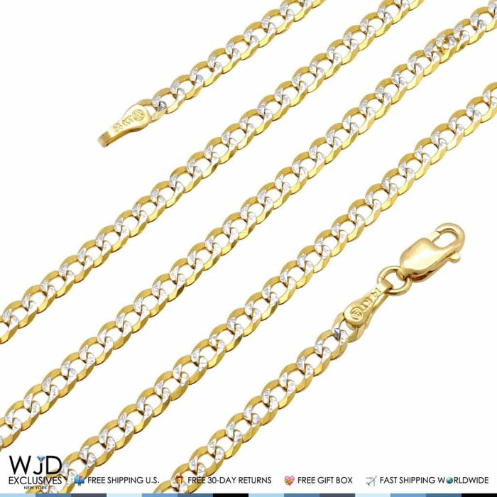 14K Yellow Gold 3mm Diamond-Cut Cuban Curb Chain (Solid Links) 26"