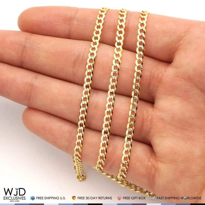 14K Yellow Gold 3mm Diamond-Cut Cuban Curb Chain (Solid Links) 26"