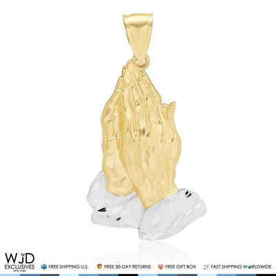 10K Yellow and White Gold Praying Hands Religious Pendant 2"