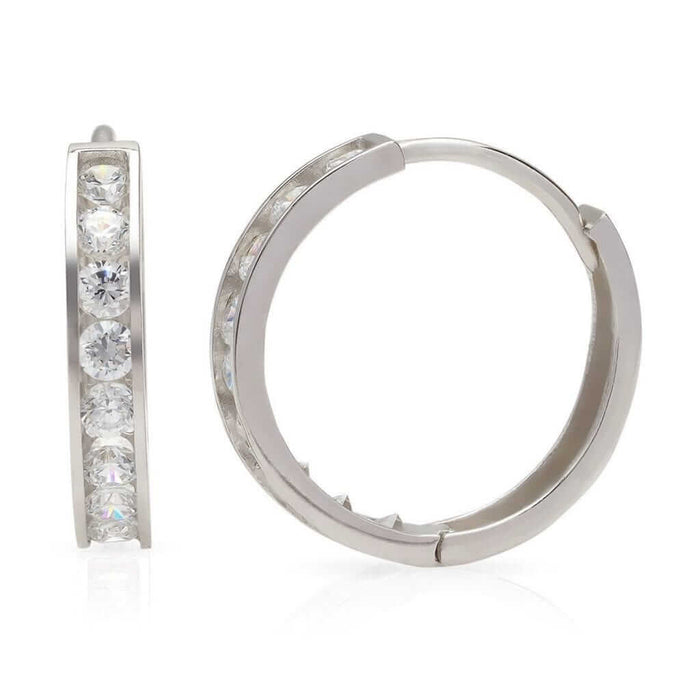 14K White Gold 0.80Ct CZ Brilliant Huggie Hoop Earrings 17mm