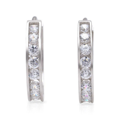 14K White Gold 0.80Ct CZ Brilliant Huggie Hoop Earrings 17mm