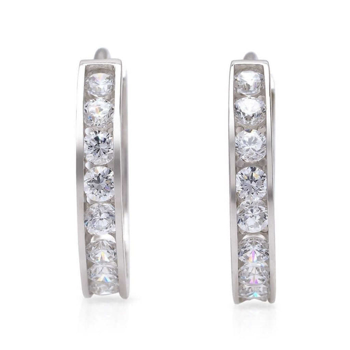 14K White Gold 0.80Ct CZ Brilliant Huggie Hoop Earrings 17mm