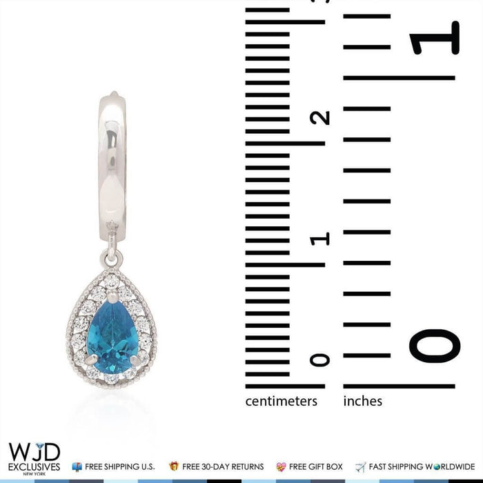 Blue Topaz Huggie Hoop Dangle Earrings size chart