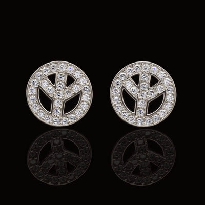 14K White Gold 1.20Ct Round CZ Peace Sign Stud Earrings 9mm