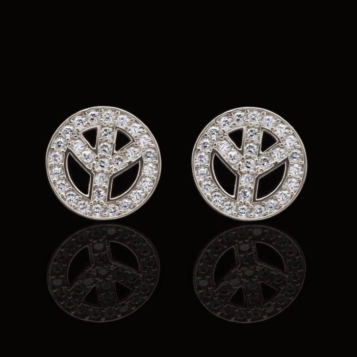 14K White Gold 1.20Ct Round CZ Peace Sign Stud Earrings 9mm