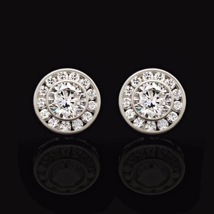 14K White Gold 1.5Ct Round CZ Bezel Cluster Stud Earrings