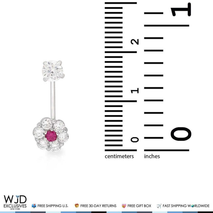 1CTW CZ 14K White Gold Ruby Flower Shape Dangle Earrings