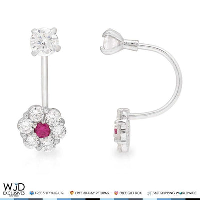 1CTW CZ 14K White Gold Ruby Flower Shape Dangle Earrings