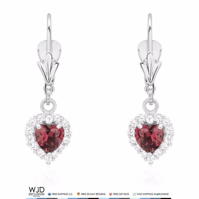 14K White Gold 1Ct Diamond & Alexandrite Shaped Dangle Leverback Earrings