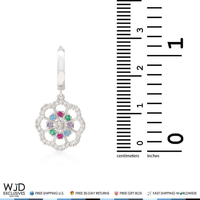 1CTW CZ Multi-Color 14K White Gold Flower Huggie Hoop Earrings