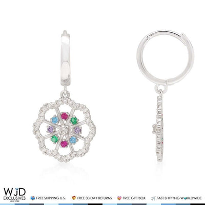 1CTW CZ Multi-Color 14K White Gold Flower Huggie Hoop Earrings