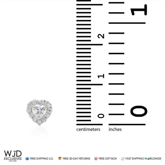 1CTW CZ 14K White Gold Halo Small Heart Stud Screw Back Earrings