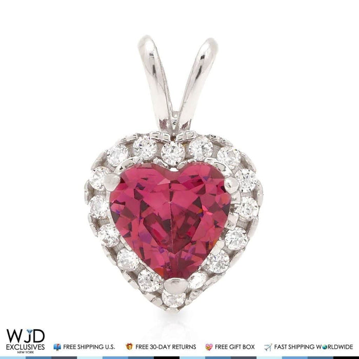 14K White Yellow Gold 2.20Ct CZ And Ruby Heart Shape Halo Pendant