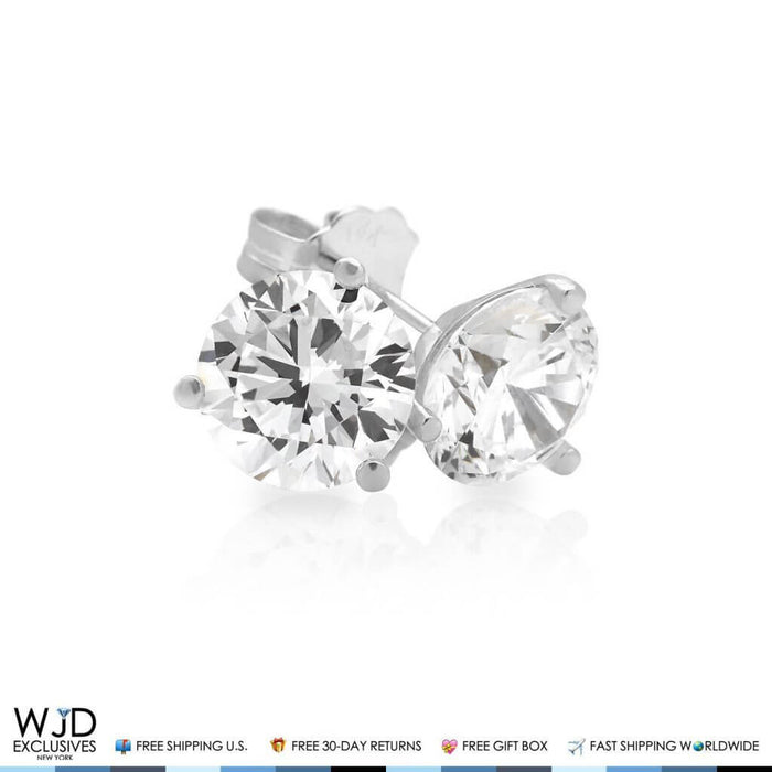 14K White Gold 4Ct CZ Round Solitaire Martini Stud Earrings 8mm